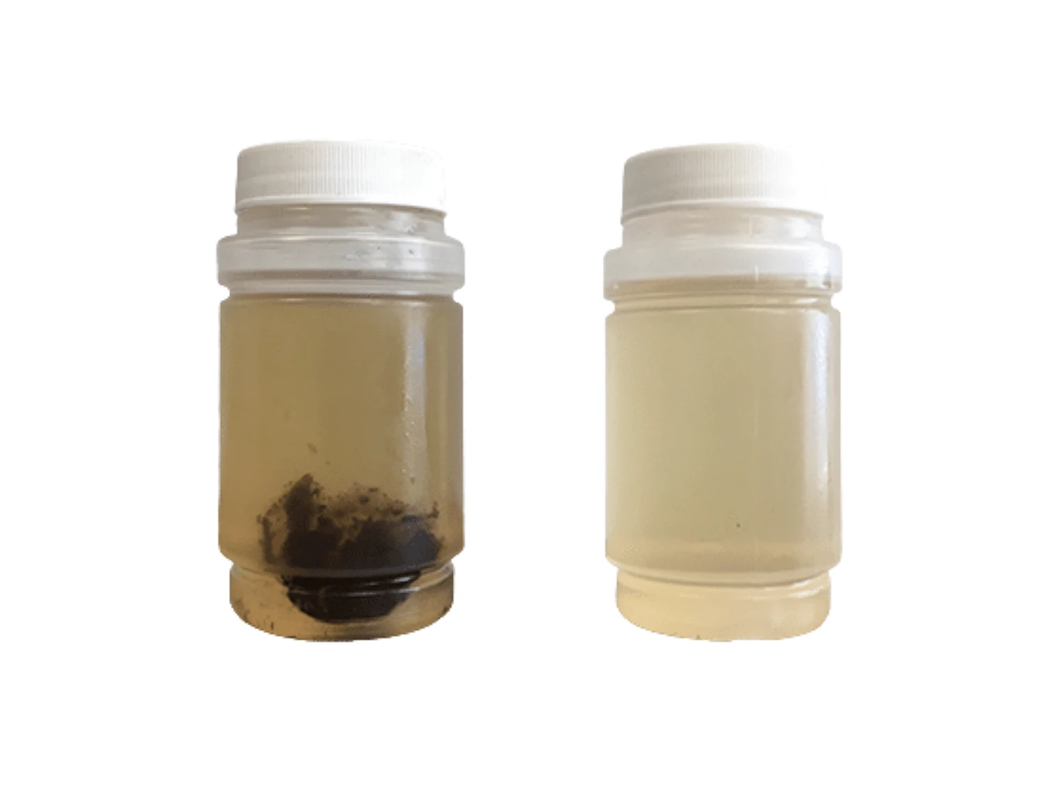 Photo showing diesel fuel before and after cleaning